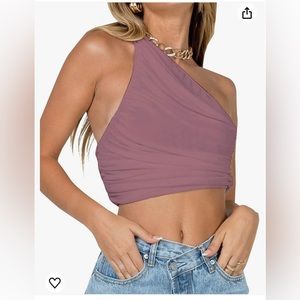 LYNER women’s sexy ruched one shoulder sleeveless crop top strappy cami tank